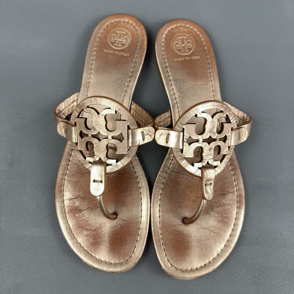 Tory Burch Metallic Bronze Miller Logo Thong Sandals